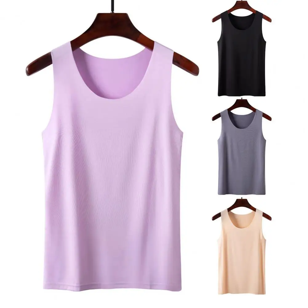 Chaleco de fondo para mujer, camisola de seda helada sin costuras, sin mangas, cuello redondo, refrigeración en seco, Top básico para citas de verano, oficina y vacaciones