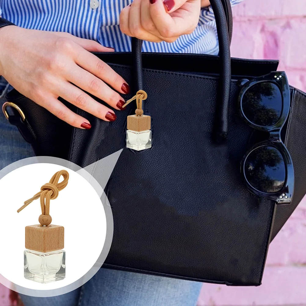 

6pcs Bottle Empty Clear Glass Refillable Essential Oil Car Hanging Perfume Bottles Diffusers Aromatherapy Car Decor