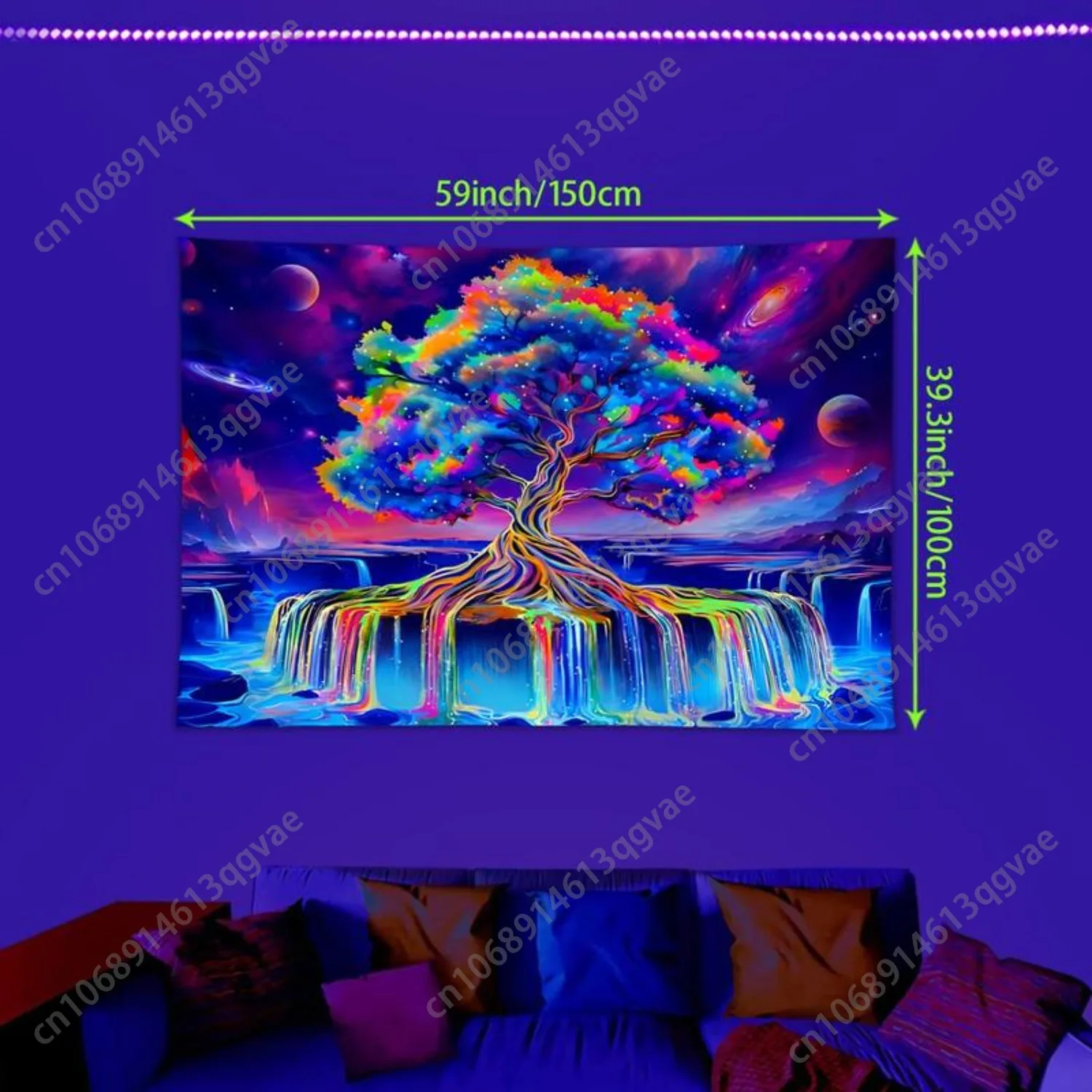 رد الفعل شجرة نمط نسيج ملون السماء المرصعة بالنجوم والقمر نسيج الخيال الفضاء غرفة المعيشة الديكور جدار مخصص الديكور