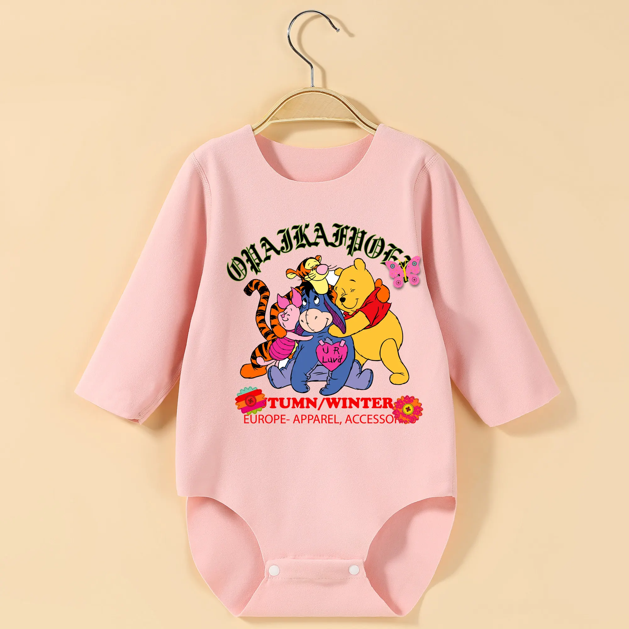 MINISO ويني ذا بوه طويلة الأكمام الطفل ارتداءها نيسيي لارتفاع 60-90 سنتيمتر رائعة رو طباعة ملابس الطفل بذلة مريحة