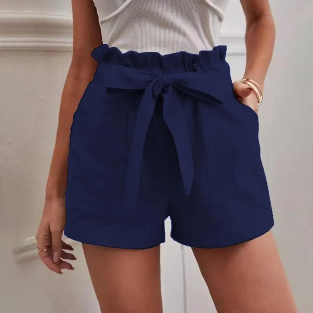 

Lady Short Pants Elegant Women's High Waist A-line Shorts with Shirring Bow Decor Side Pockets for Club Party Dating Outfits