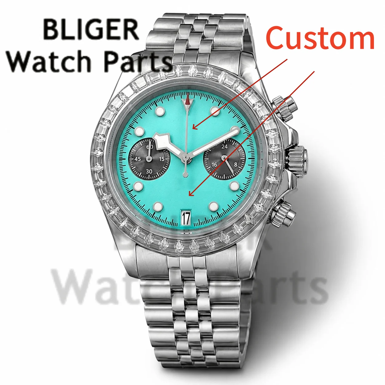 Customize 39MM Quartz Sport Men Watches Diamond Encrusted VK64 Chronograph Watch For Men Sapphire Crystal Luminous Reloj Hombre