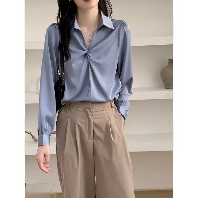 Spring Autumn New Fashion Turn-down Collar Long Sleeve Long Sleeve Solid Blouses Women's Clothing Korean All-match Sweet Shirts