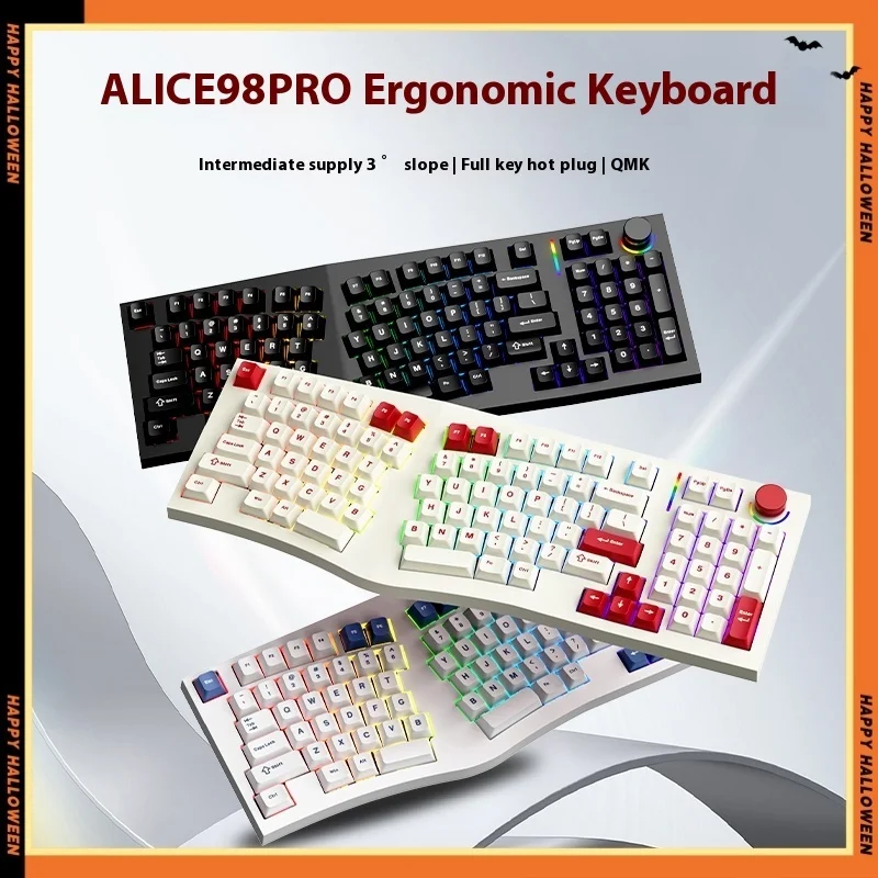 Alice98pro Alien Ergonomic 3 ° Slope Feker Full Key Hot Swappable Rgb Lighting Mechanical Keyboard E-Sports Office Male Gift