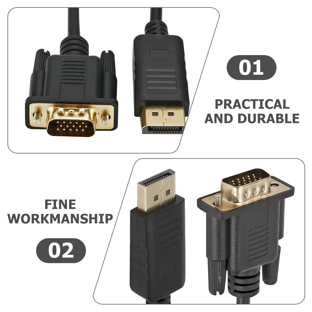 

to VGA Cable DisplayPort Converter Adapter for Monitor Projector High Speed Video Transfer Gold Plated Durable Cord VGA