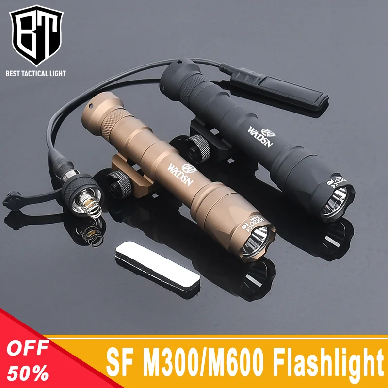 WADSN SF M300 M600 M300A M600C Flashlight 400lm/600lm White LED Light Fit 20mm Rail Hunting Weapon Airsoft Scout Accessories