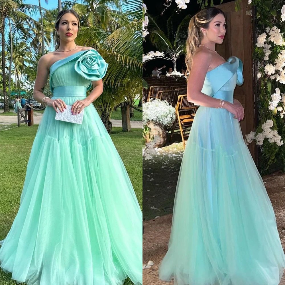 

Exquisite High Quality One-shoulder Ball gown Cocktail Dresses Flower Floor length Skirts Organza Evening luxury dress