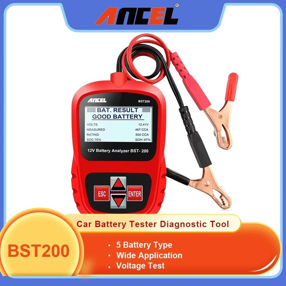 

Automotive Car Battery Tester Ancel BST200 12V 100-1100CCA Car Batter Scanner Diagnostic Tool Free Update Multi Languages