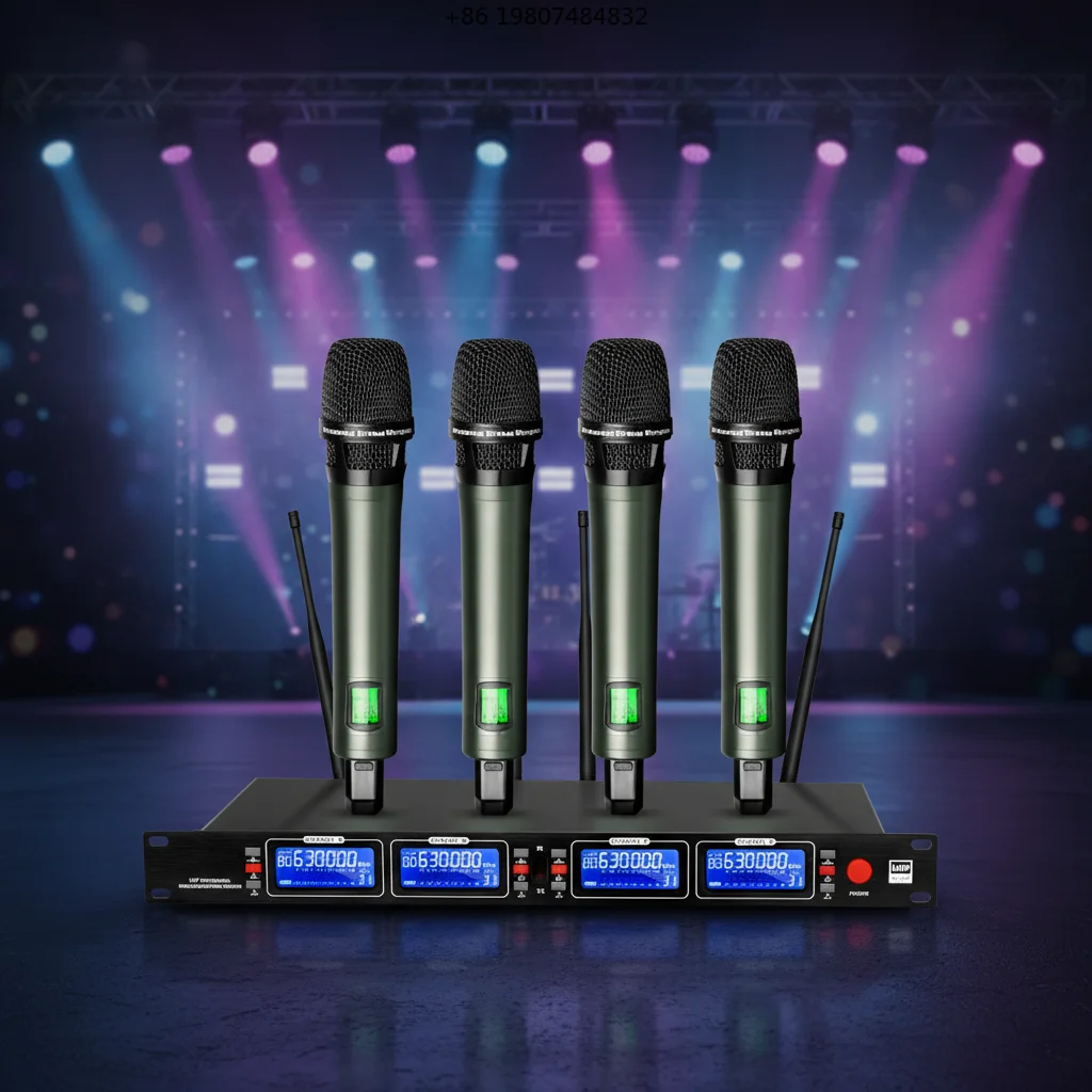 

Cancelling Metal Body Rechargeable Battery XLR Connector SN-DR668 4-Channel Professional Handheld Wireless Microphone Noise