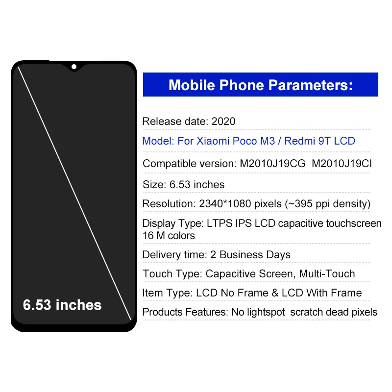 AAA+ New For Xiaomi Poco M3 LCD M2010J19CI Display Touch Screen M2010J19CG Digitizer Assembly For Redmi 9T LCD Replacement Parts image 6