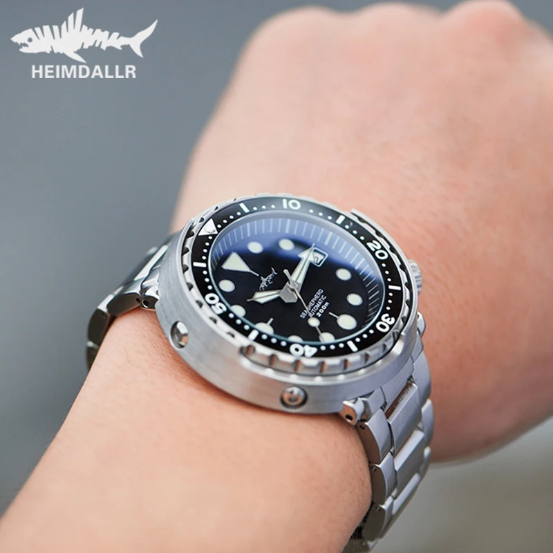 HEIMDALLR Tuna Stainless Steel Diving Watch Men Black Dial Sapphire Japan NH35A Automatic 200M Waterproof Men Mechanical Watches