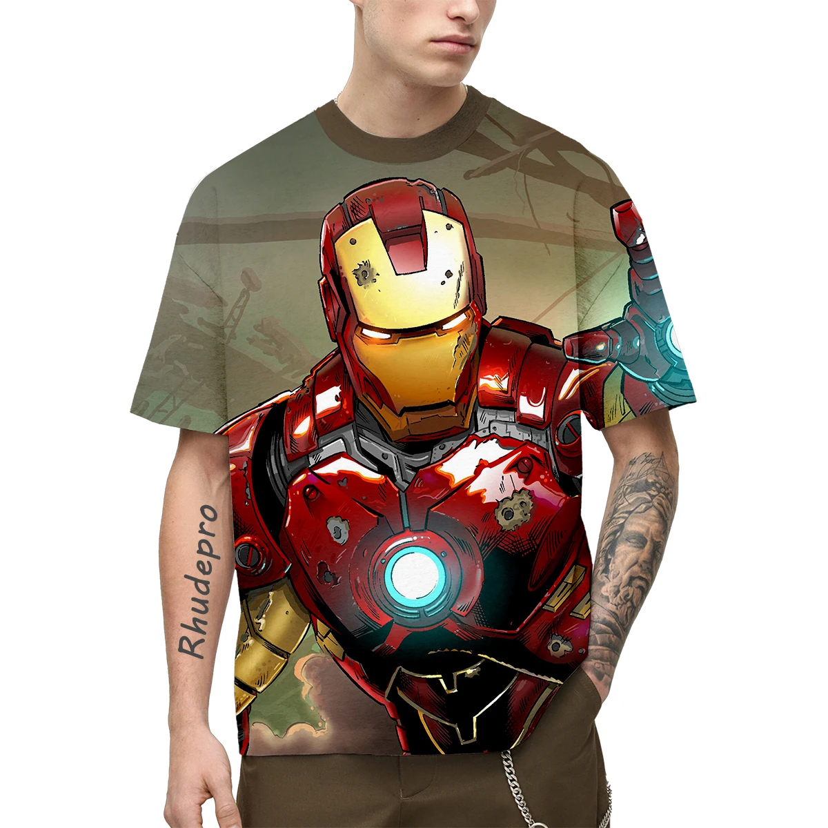 Miniso Iron Man T-Shirts Cartoon Anime Avengers 3D Print Streetwear Men Women Fashion Oversized Shirt Kids Boys Girls Tees Tops