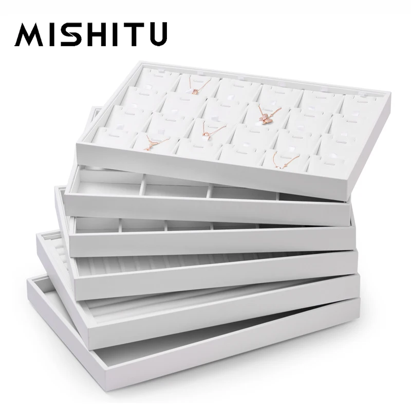 MISHITU Premium White Leather Stackable Jewelry Tray Jewelry Display Props Set Drawer Organizer Trays Rings Earrings Storage Box