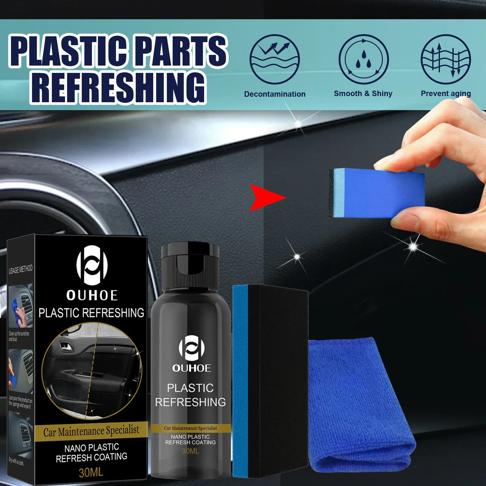 30ml Plastics Refreshing Coating Agent Car Refurbishment Cleaning Agent Plastics Parts Refurbish Agent Car Exterior