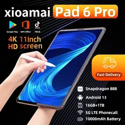 Pad 6 Pro-tableta de 11 pulgadas con Android 13, 4K, HD, Snapdragon 2024, 16GB + 888 GB, 1024 mAh, 5G, SIM Dual, WIFI, 10000 Original, versión Global