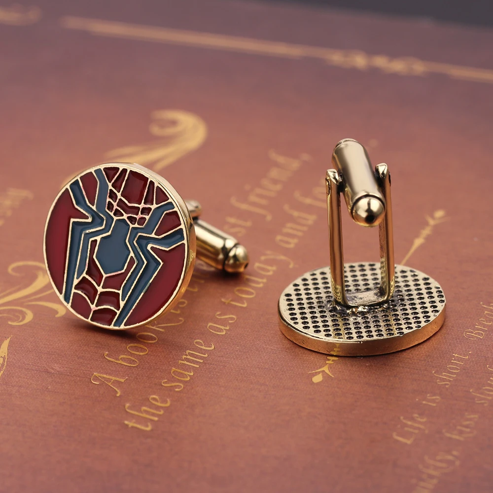 Marvel Spider Man Logo Cufflinks The Avengers Superheroes Cufflinks for Men French Shirt Jewelry Cosplay Accessories Kids Gifts