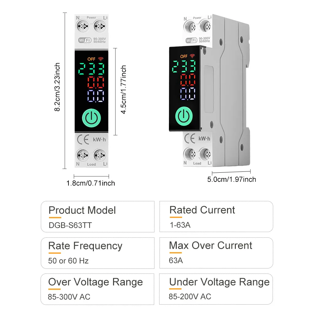 DIY GO 1P+N 1-63A TUYA WIFI Smart-Schalter kWh-Messung Leistungsschalter Timer mit Spannungs- und Stromschutz, Wiedereinschaltfunktion, Prepaid – Detail 10