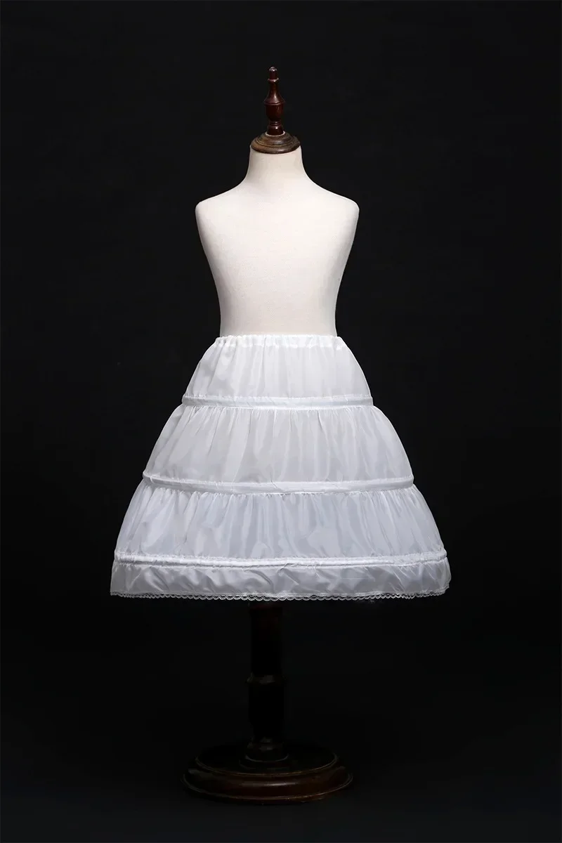 White Petticoat for Girls Tutu 3 Bones Hoops Net Skirt Drawstring Underskirt Full Slips Puffy Bustle