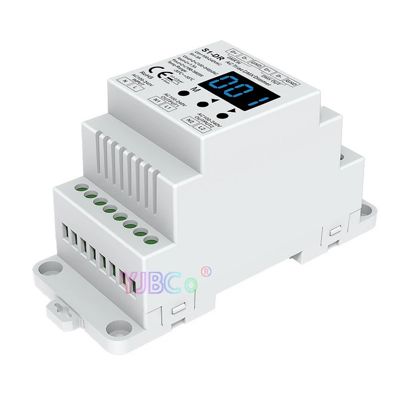 Skydance S1-DR DIN Rail 2 Channel AC Triac DMX Dimmer 2CH trailing Leading edge DMX 512 Controller AC 110V 220V Numeric display