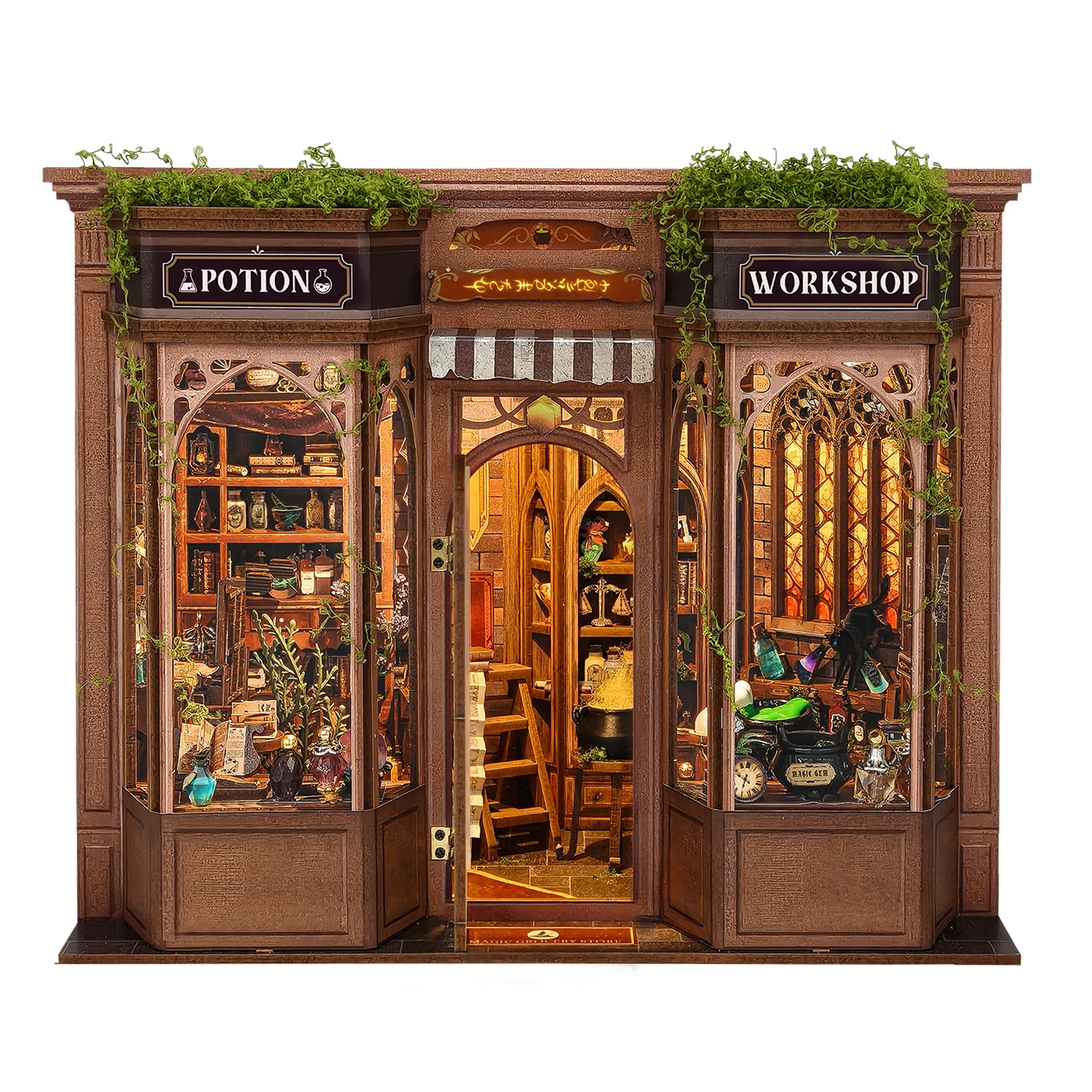 DIY Wooden Magic Potion Workshop Figurines Miniatures Bookend Assembled Houses for Friends Birthday Gifts Home Decoration