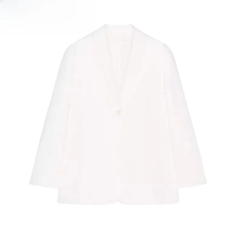 

Summer New Women's Linen Blend Suit Jaet Casual Pleated Pants Commute Sle Loose Fit Long Sve Pure Color Faion
