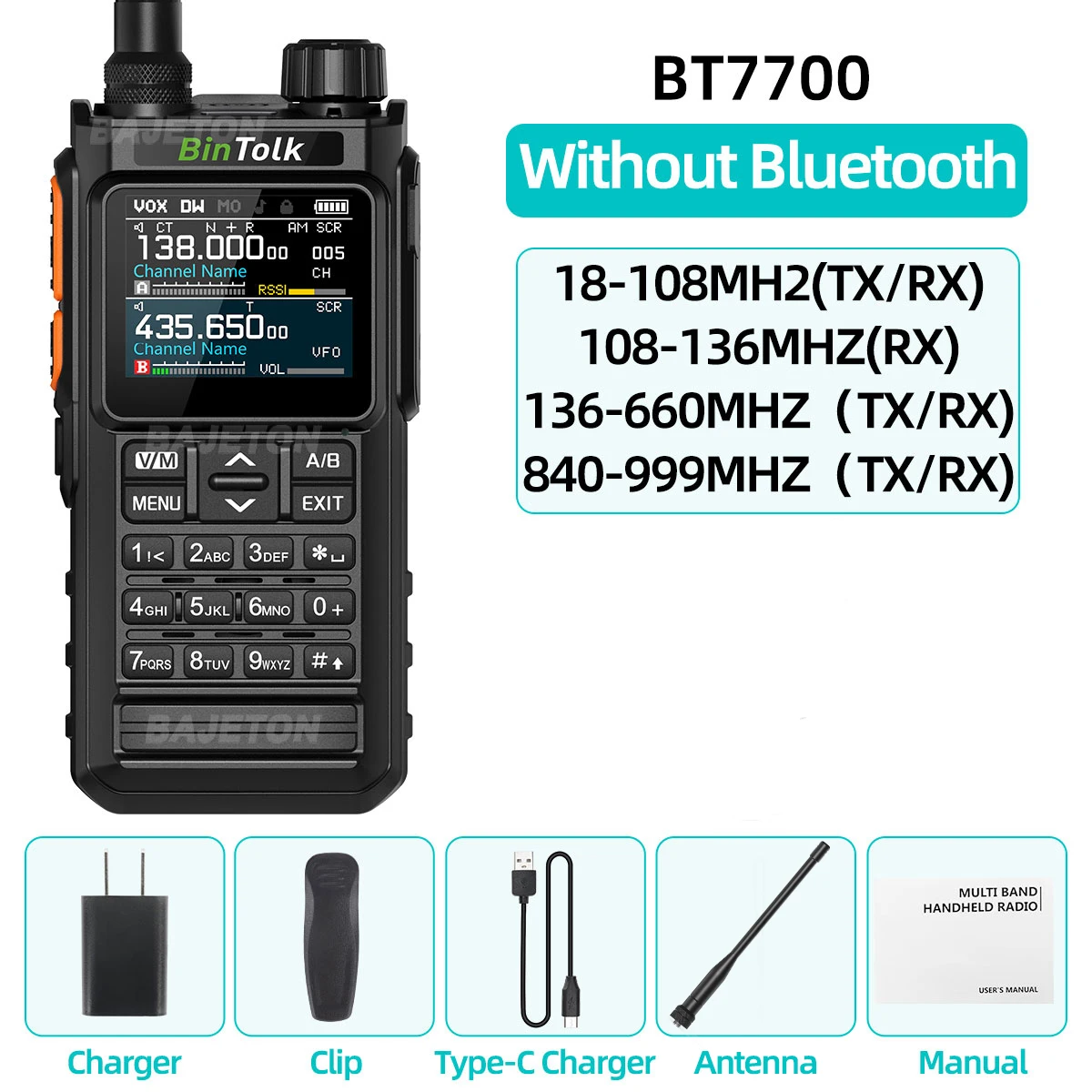 BinTolk BT7700 Walkie Talkie Multi Band Draadloze Bluetooth Telefoon Programmering Ruisonderdrukking AM FM Ham Radio Voor Camping BT8200