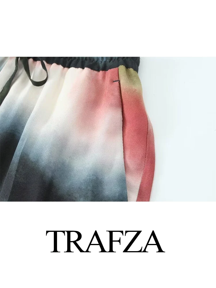 TRAFZA-Conjunto de 2 piezas para mujer, con estampado Tie-Dye Pantalones rectos, camisa de manga larga con solapa de un solo pecho, otoño