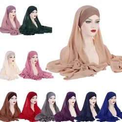 Sombrero cruzado para la frente con bufanda de gasa, Hijab instantáneo, gorro para mujer musulmana, chal largo, pañuelo para la cabeza Amira, 1 unidad