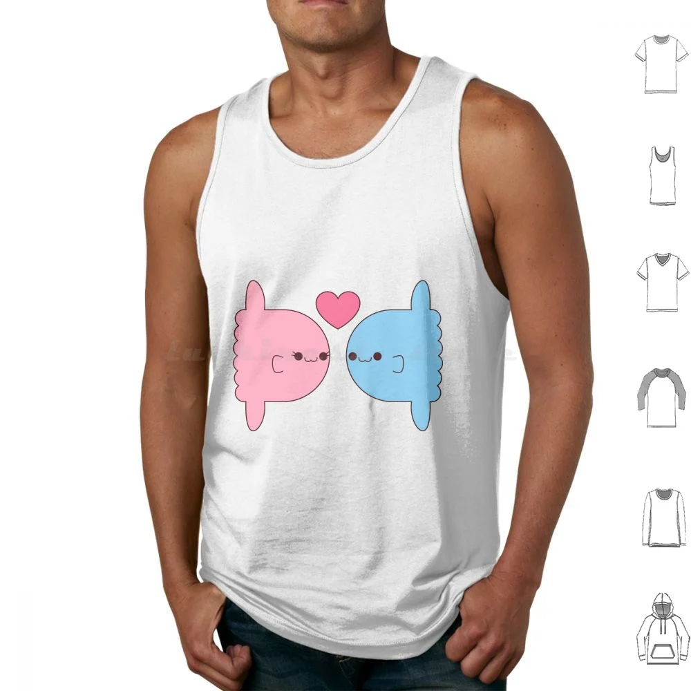 Romantic Sunfish Tank Tops Print Cotton Sunfish Heart Blue Pink Cute Kawaii