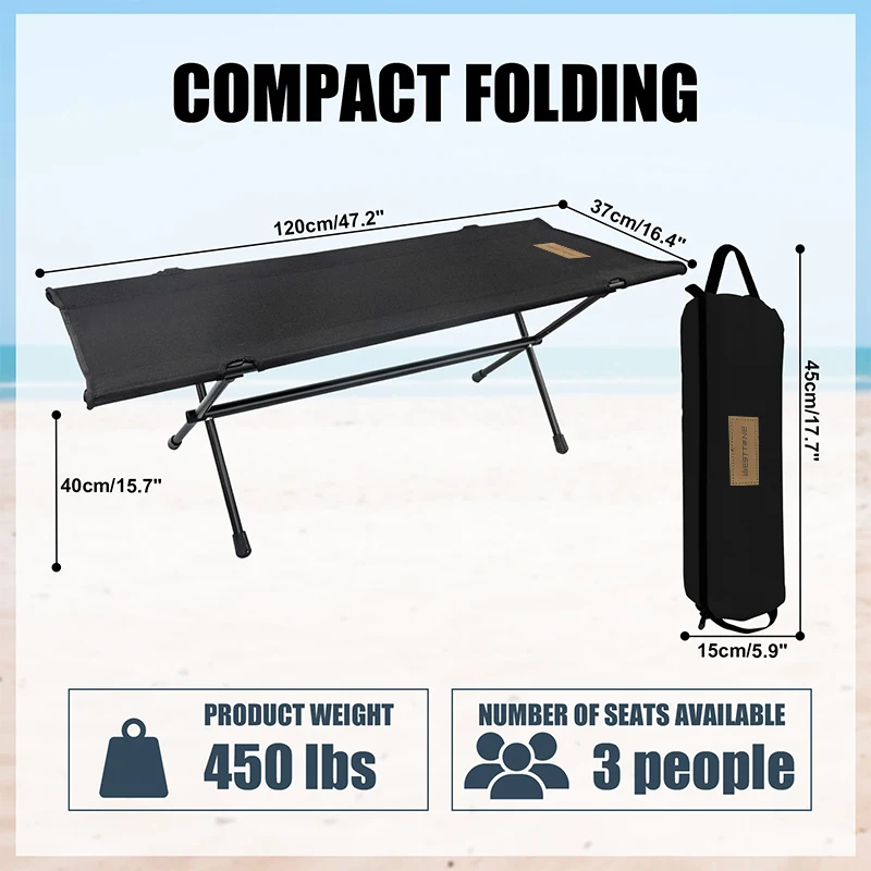 WESTTUNE كرسي طويل خارجي قابل للطي لشخصين مقعد تخييم خفيف الوزن قابل للطي مقعد مزدوج البراز للحديقة الخارجية