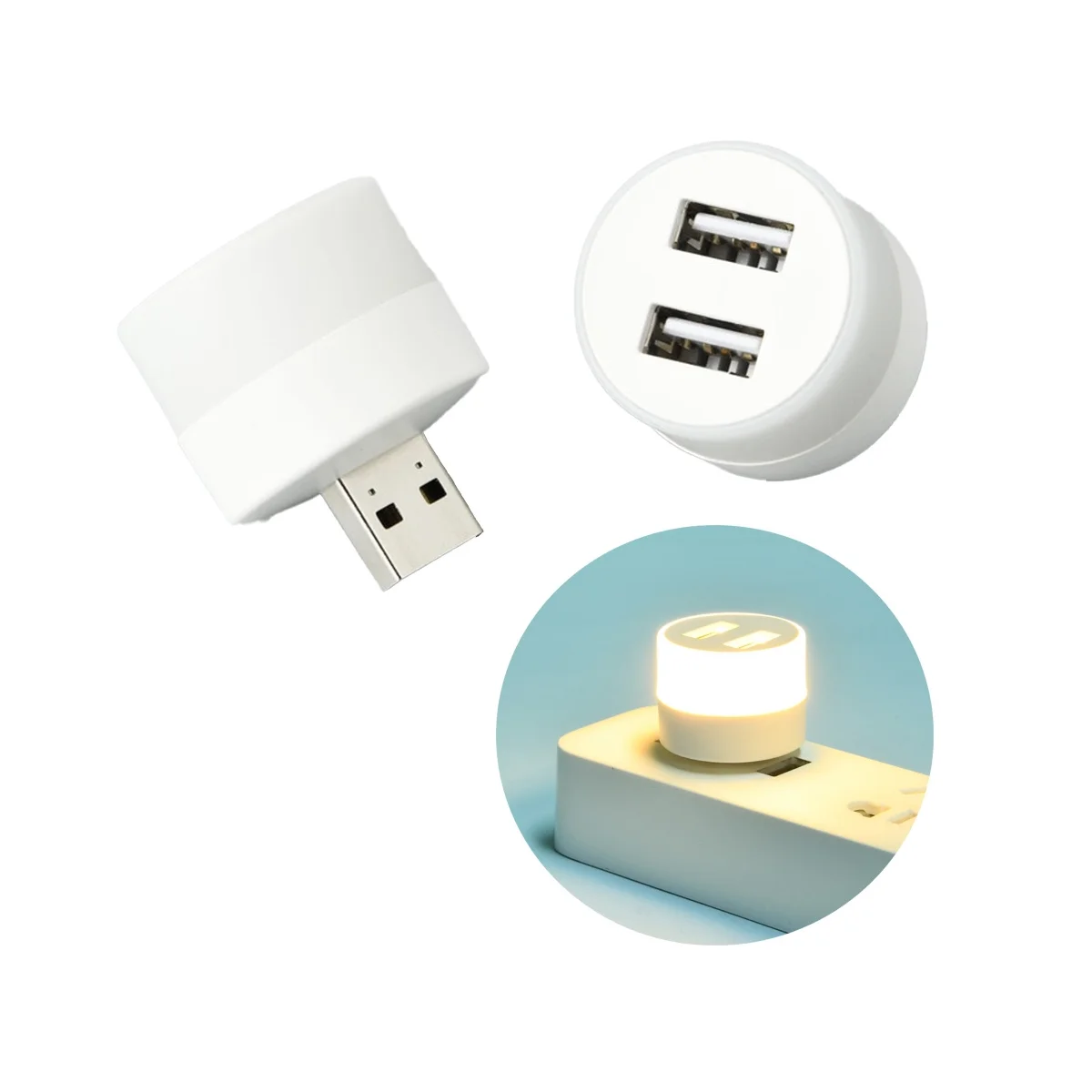 USB Plug Lamp Computer Mobile Power Charging USB Small Book LED Eye Protection Reading Round Night Light,Warm Light