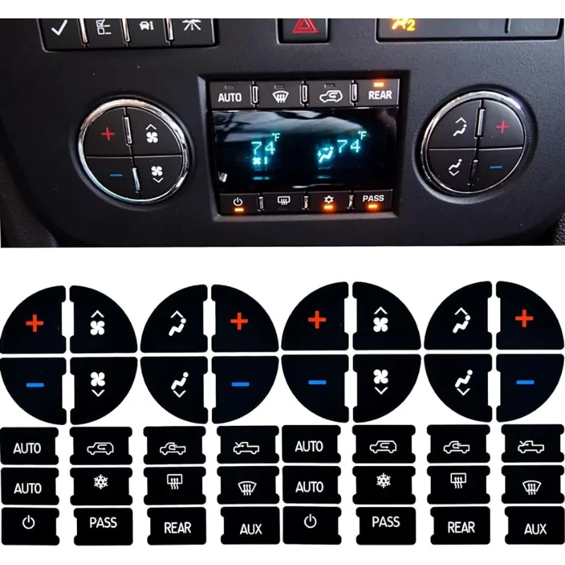 Car AC Dash Button Repair Kit Sticker Dash Board Decal for Buick Enclave Chevy Avalanche Silverado Tahoe GMC Acadia Sierra Yukon