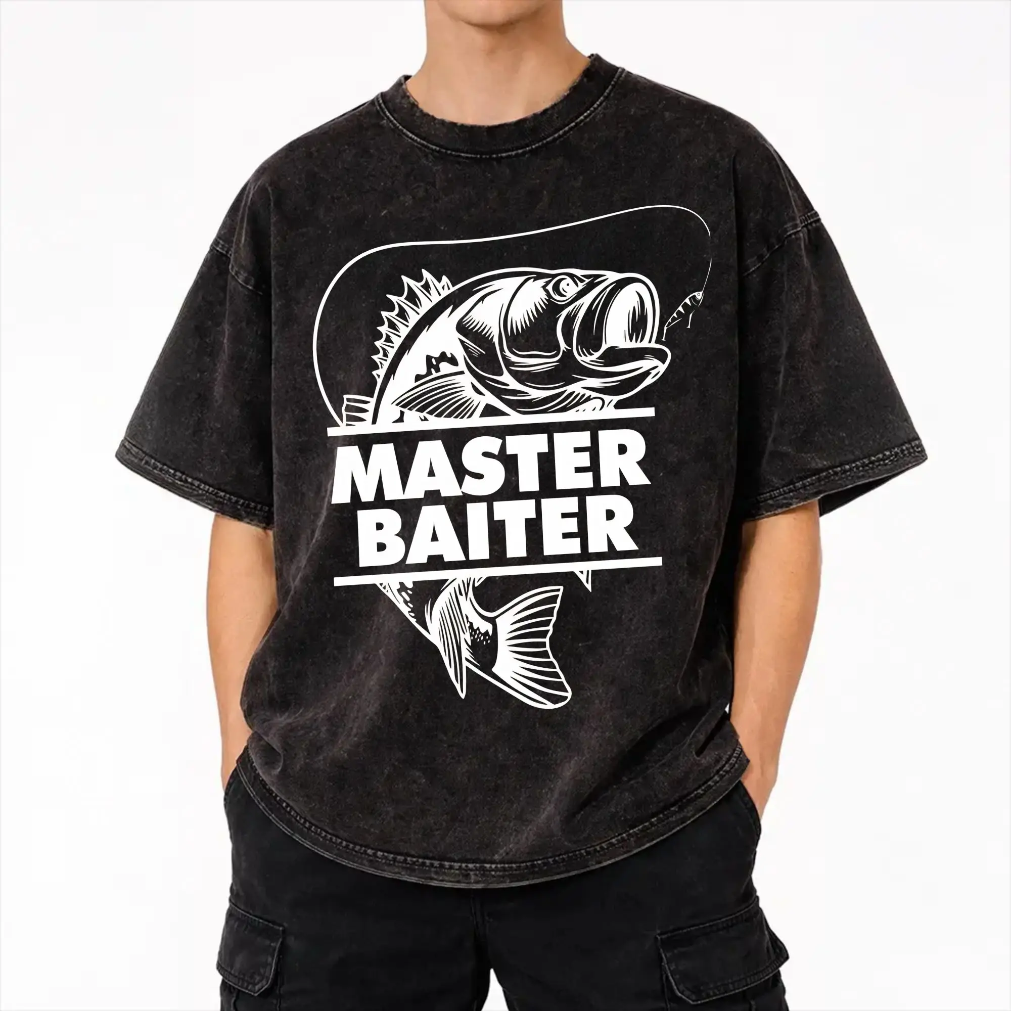 Summer Master Baiter Funny Fishing  Washed Shirts Outfit Harajuku T-Shirt  for Men Women Tee Shirt
