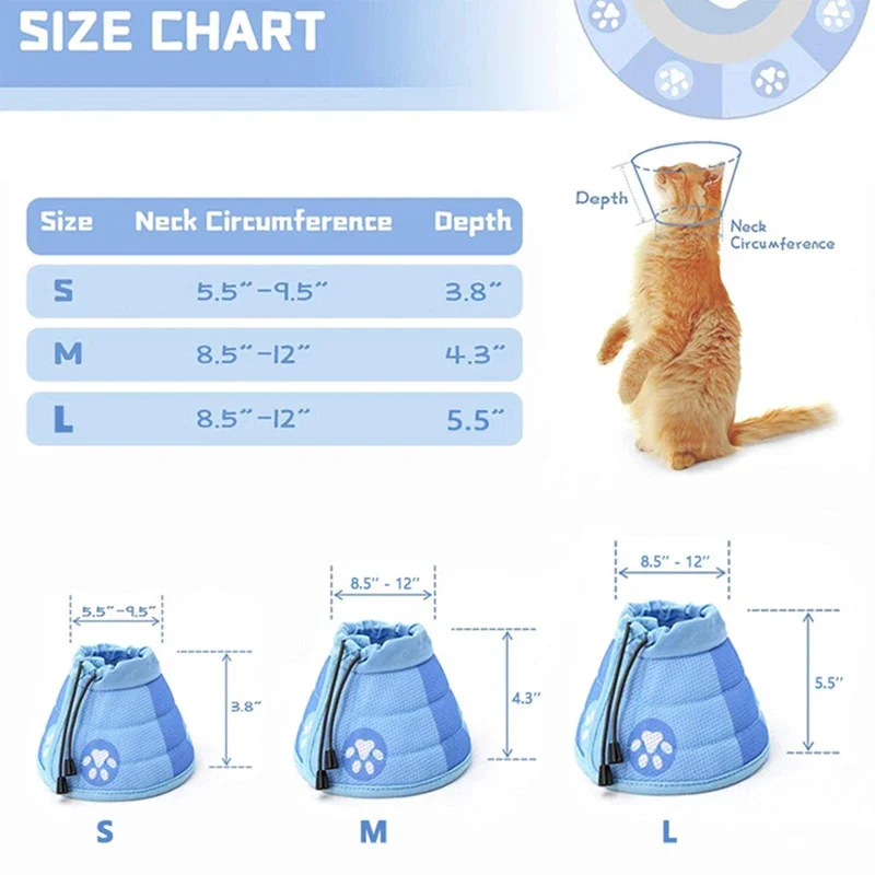 Pet Adjustable Collar Cat Dog Neck Cone Recovery Head Collar Anti Bite and Anti Lick Medical Neck Ring Accessories for Mascotas