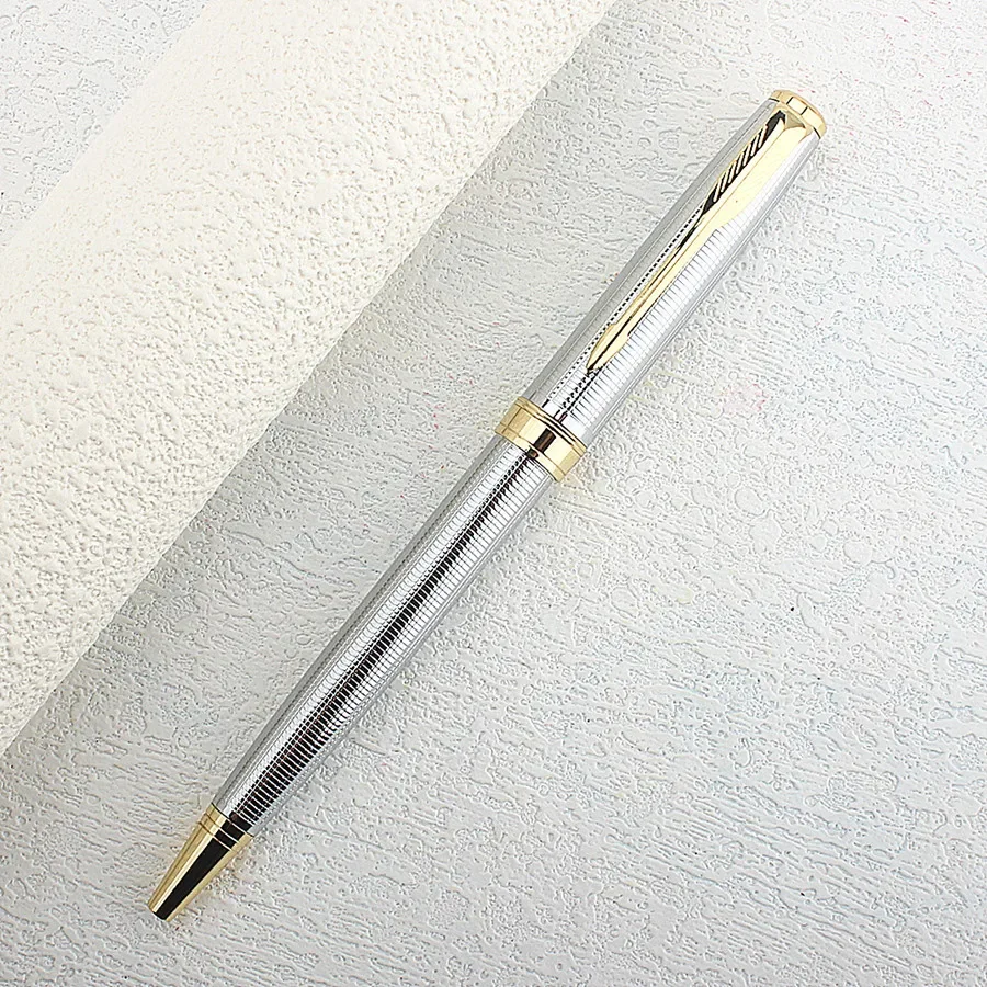 Luxury Quality Silvery Metal Ballpoint Pen Financial Office Student School Stationery Supplies Ink Pens