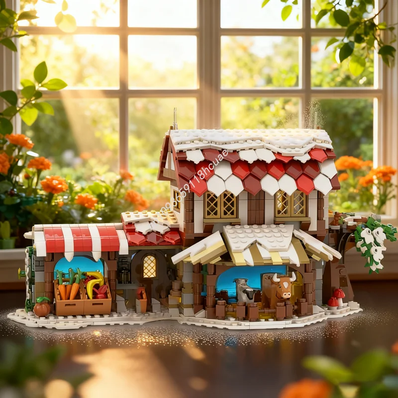 

1010pcs MOC The Winter Medieval Market Castleed Model Building Blocks Architecture Assemble DIY Christmas Gift Idea Toys Brick