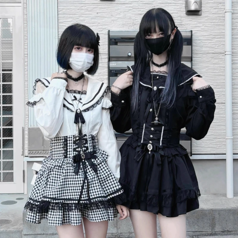 Kawaii Mini Cake Kanten Rokken Vrouwen Harajuku Bandage Lolita Hoge Taille Y2k Esthetische Zoete Kant Retro Gothic JK Japanse 2025 Nieuwe