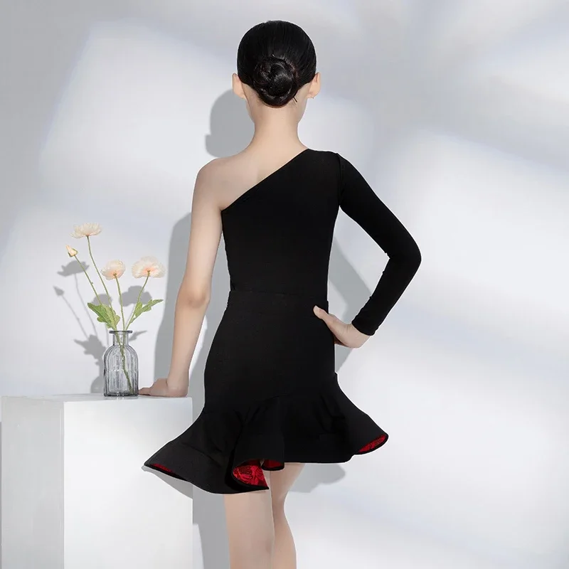 Skirts Suit Chacha Rumba Tango Latin Performance Dress Professional Latin Dance Costumes For Girls Single Sleeve Split