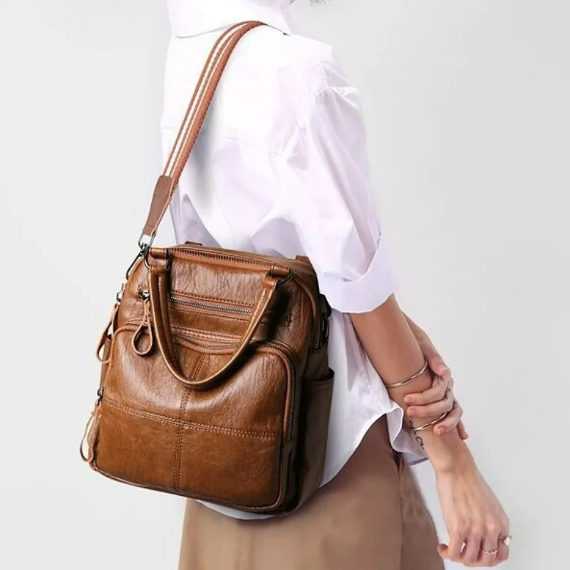 2023 New Backpack Women Versatile Bag Pu Soft Leather Portable Shoulder Crossbody Three-Purpose Ladies Wrap