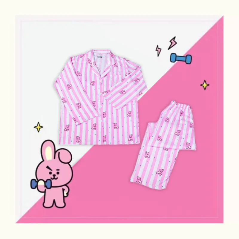 Anime Cartoon Bt21 Series Pajamas Y2K Fashion New Cute Lapel Long Sleeve Home Wear Casual Wear Couple Suit Gift for Friends