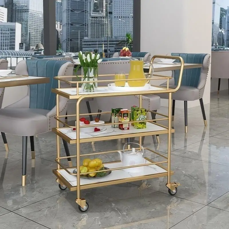 

Hotel Mobile Dining Cart Commercial Beverage Cart Iron Art Delivery Tea Water Carts Cake Restaurant Trolleys Kitchen Islands