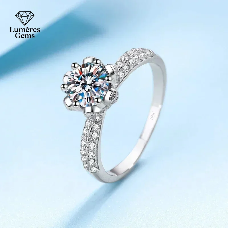 

Designer 18K White Gold Moissanite Diamond Ring VVS1 D Color Snow Queen Finger Ring 1/2/3/5 Carat Options Best Gift for Females