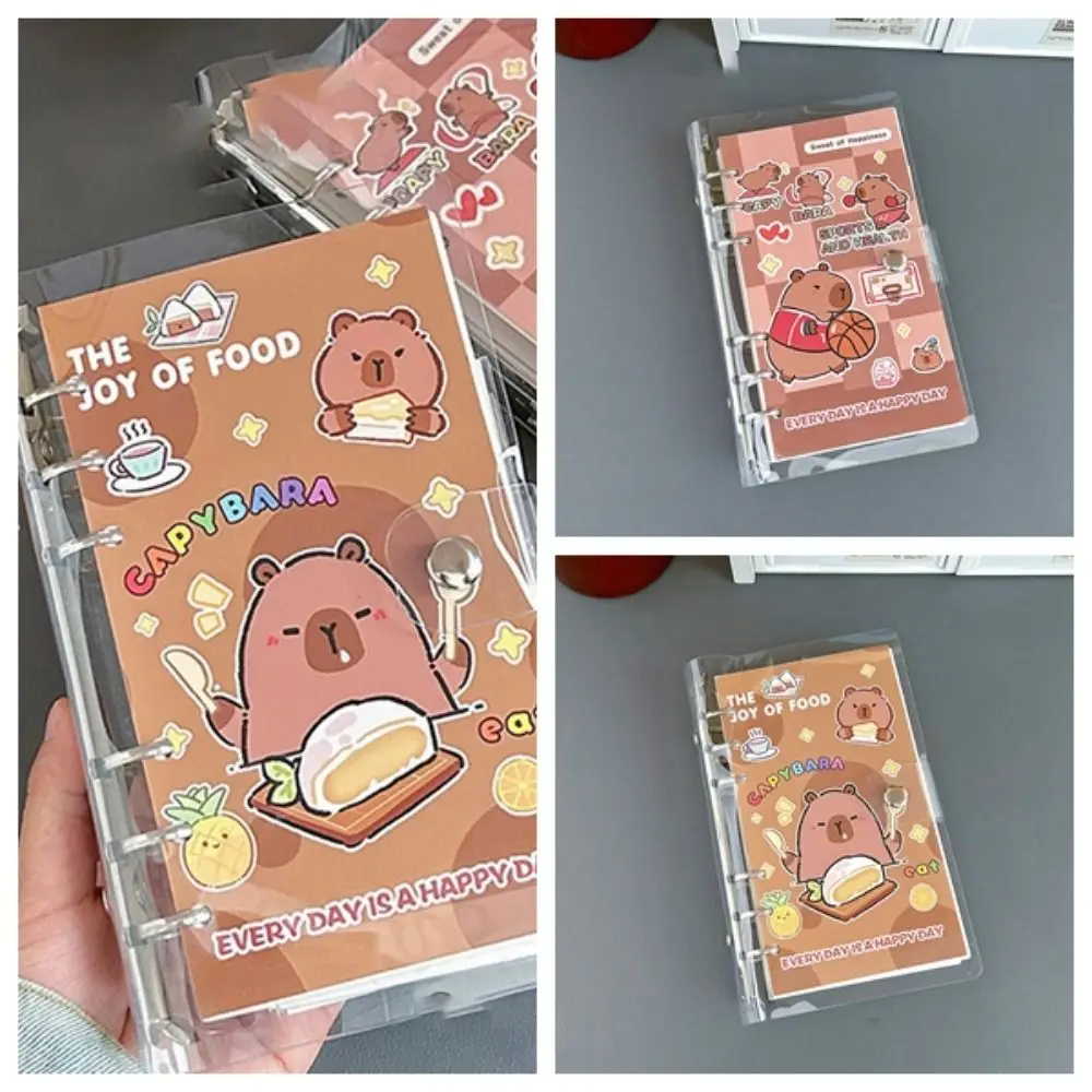 

Portable 6 Holes Capybara Loose-leaf Book Cartoon Cute Daily Notes Transparent Detachable Small Notepad Girls