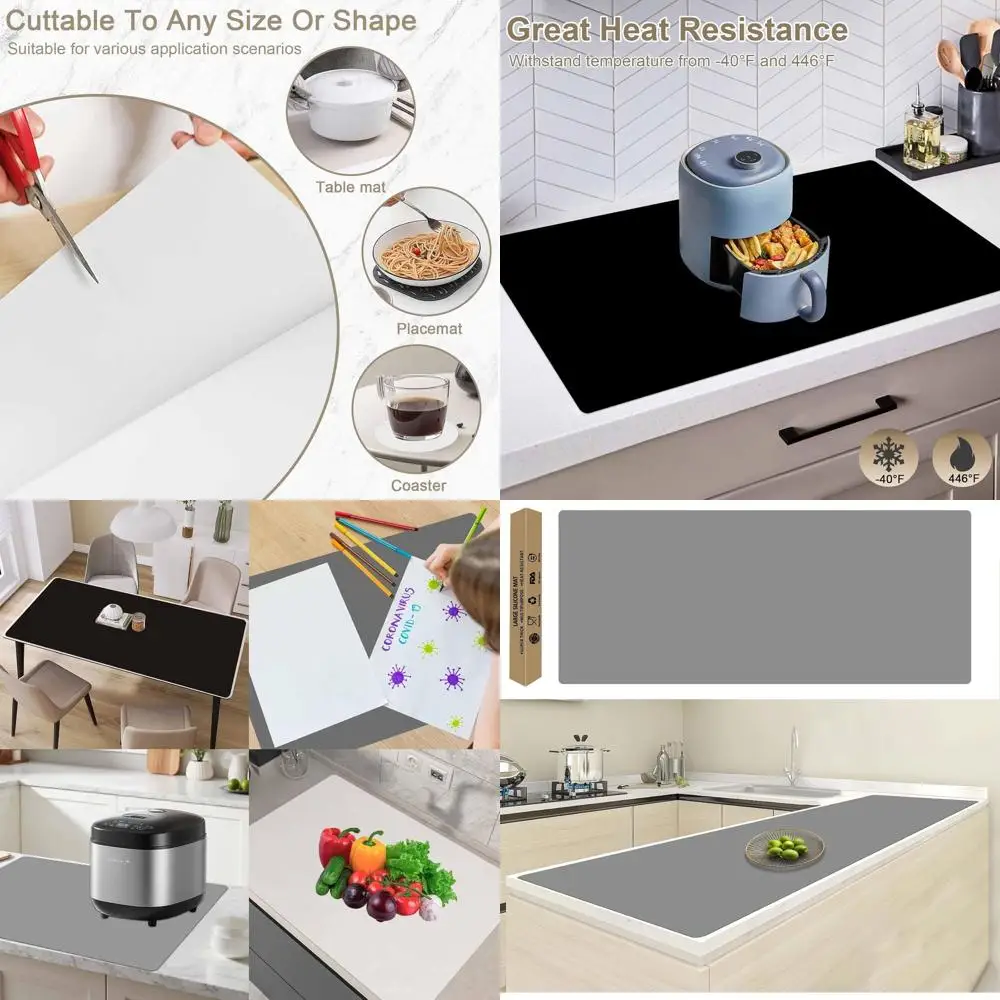

Large Silicone Kitchen Mat, Heat Resistant, Non-Slip, Waterproof, Multipurpose for Kitchen Island, Light Gray