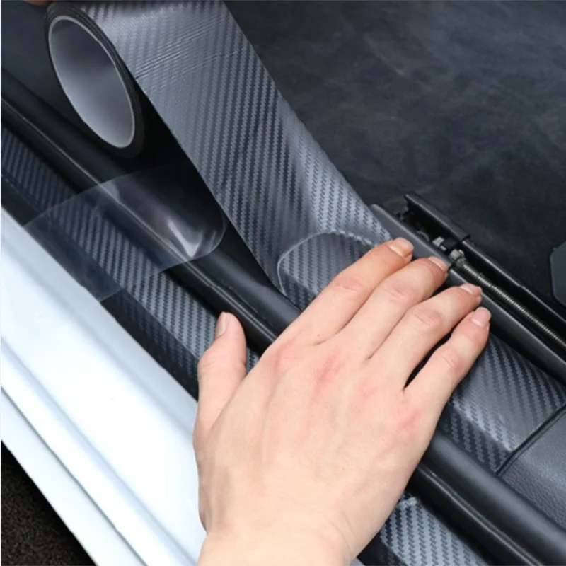 3*3CM Automotive carbon fiber patterned threshold strip Door edge anti-collision and anti stepping protection decorative strip