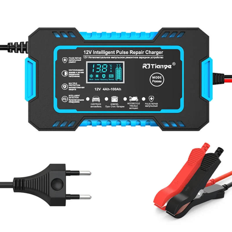 Full Automatic Car Battery Charger 12V Pulse Repair LCD Display Smart Fast Charge AGM Deep cycle GEL Lead-Acid Charger