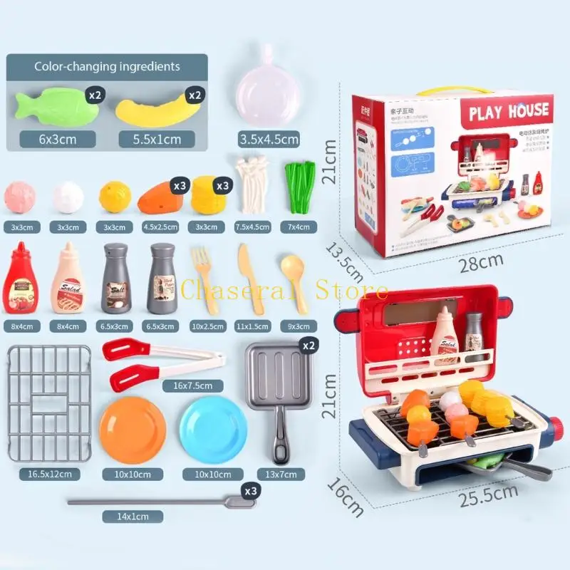 E7CE Kinderen Veilig Fantasiespel BBQ Grill Keukenspeelgoed met Simulatie Grill Mist en Rollenspel Geluid Licht Functies