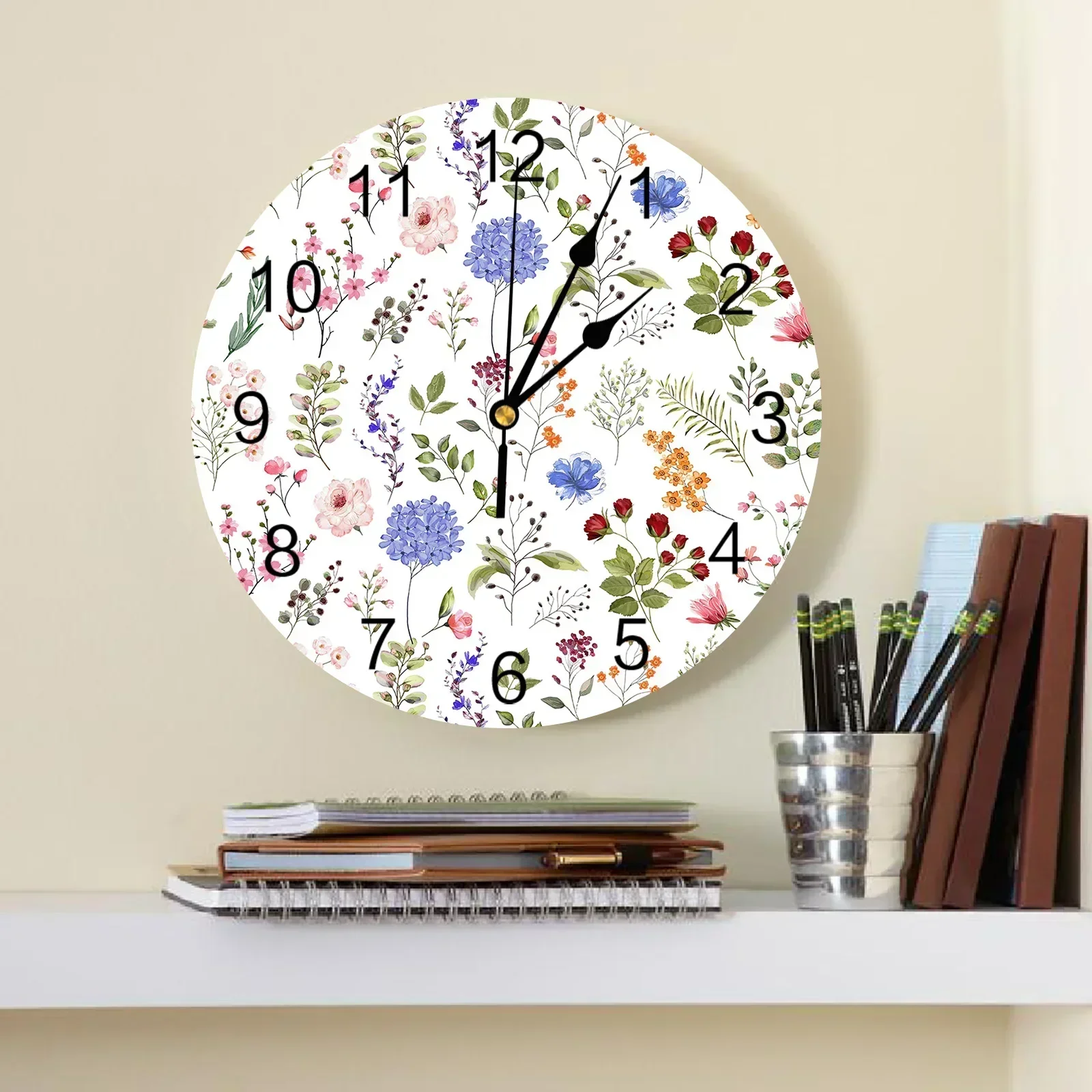 Vintage Herb Floral Texture Wall Clock Large Modern Kitchen Dinning Round Wall Clocks Bedroom Silent Hanging Watch