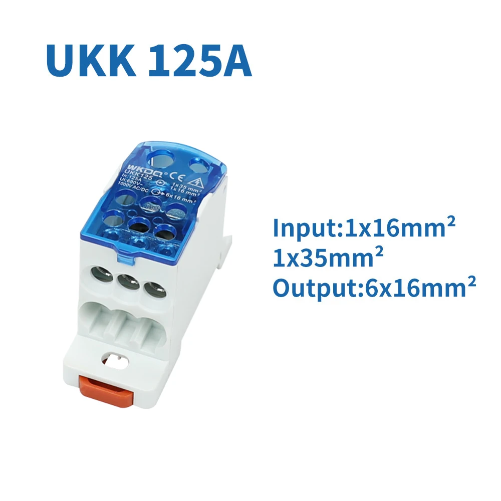 1Pc UKK125A Junction Box 1 In 6 Out Universal Wire Electrical Connector Din Rail Terminal Block Power Distribution Box UKK 125A