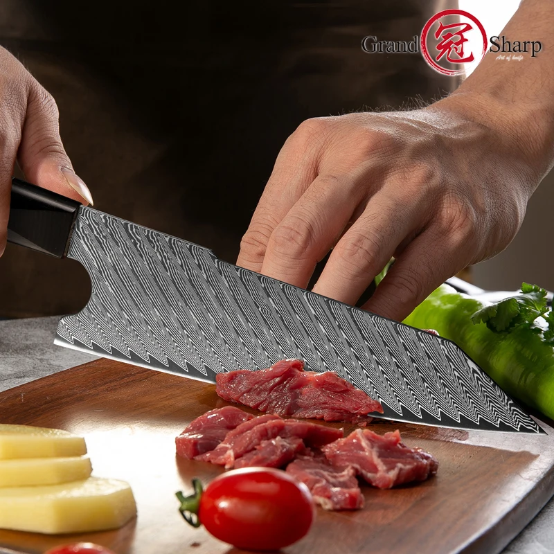 GRANDSHARP 7 Inch Damascus Kiritsuke Knife Japanese Stainless Steel Kitchen Chef Knife Meat Slicer Vegetables Chopping Tools